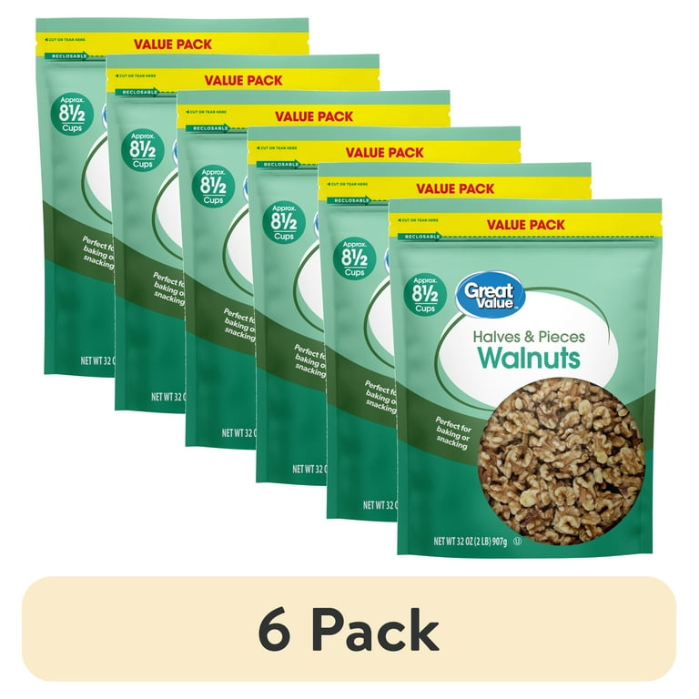 6 pack) Great Value Walnuts Halves & Pieces, 32 oz - Walmart.com