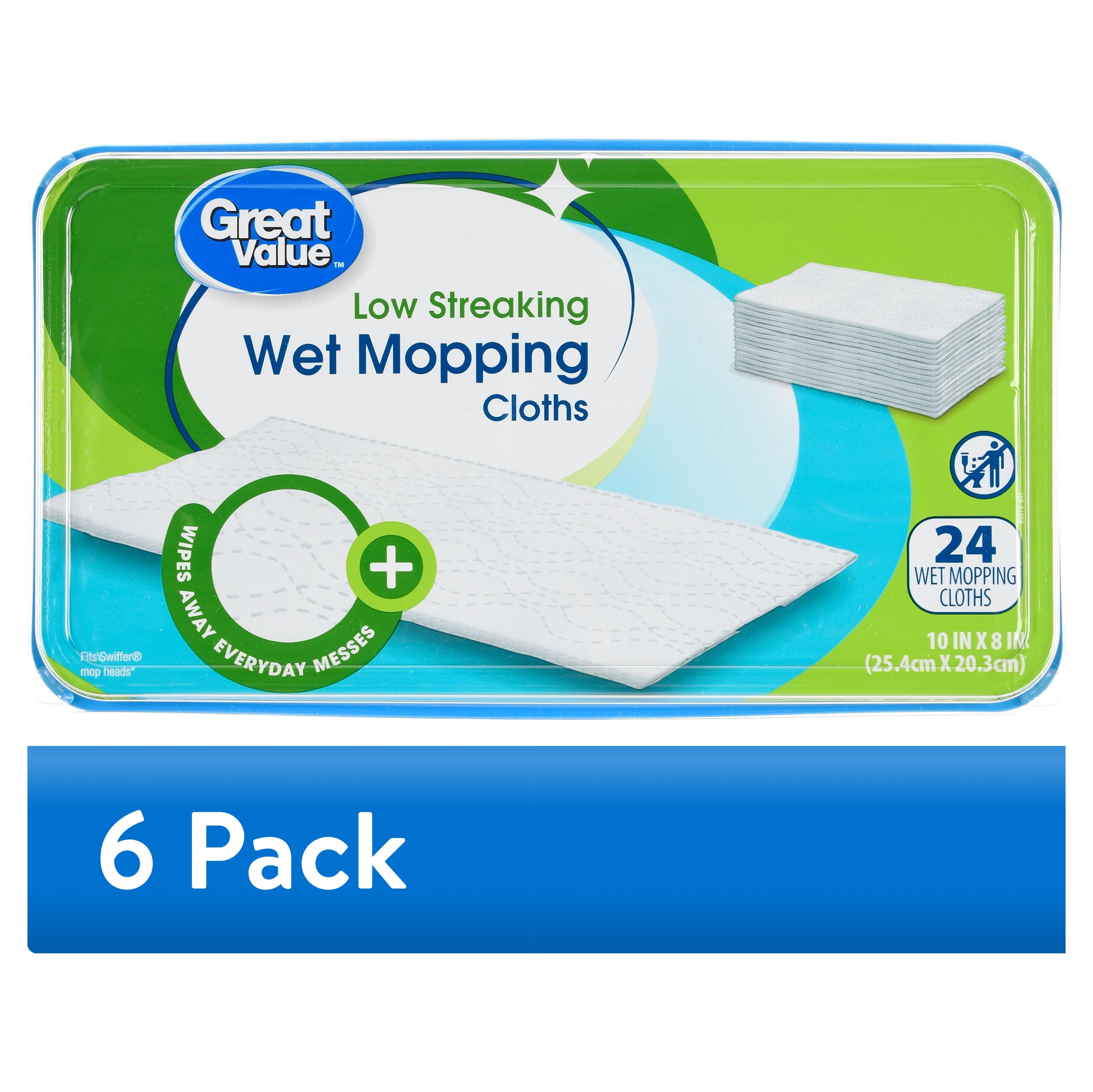 Great Value Low Streaking Wet Mopping Cloths, 24 Count for Hard