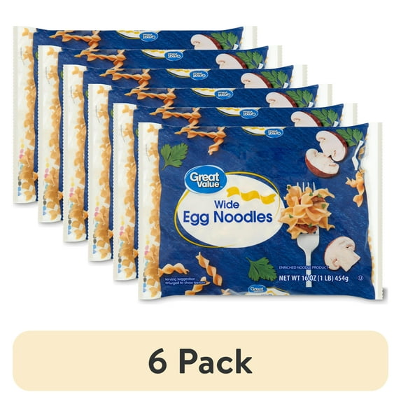 (6 pack) Great Value Wide Egg Noodles, 16 oz