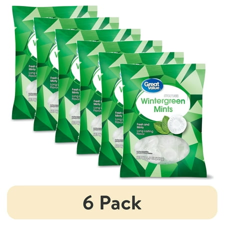 (6 pack) Great Value Wintergreen Mints, 4.5 oz., Individually Wrapped Breath Mints