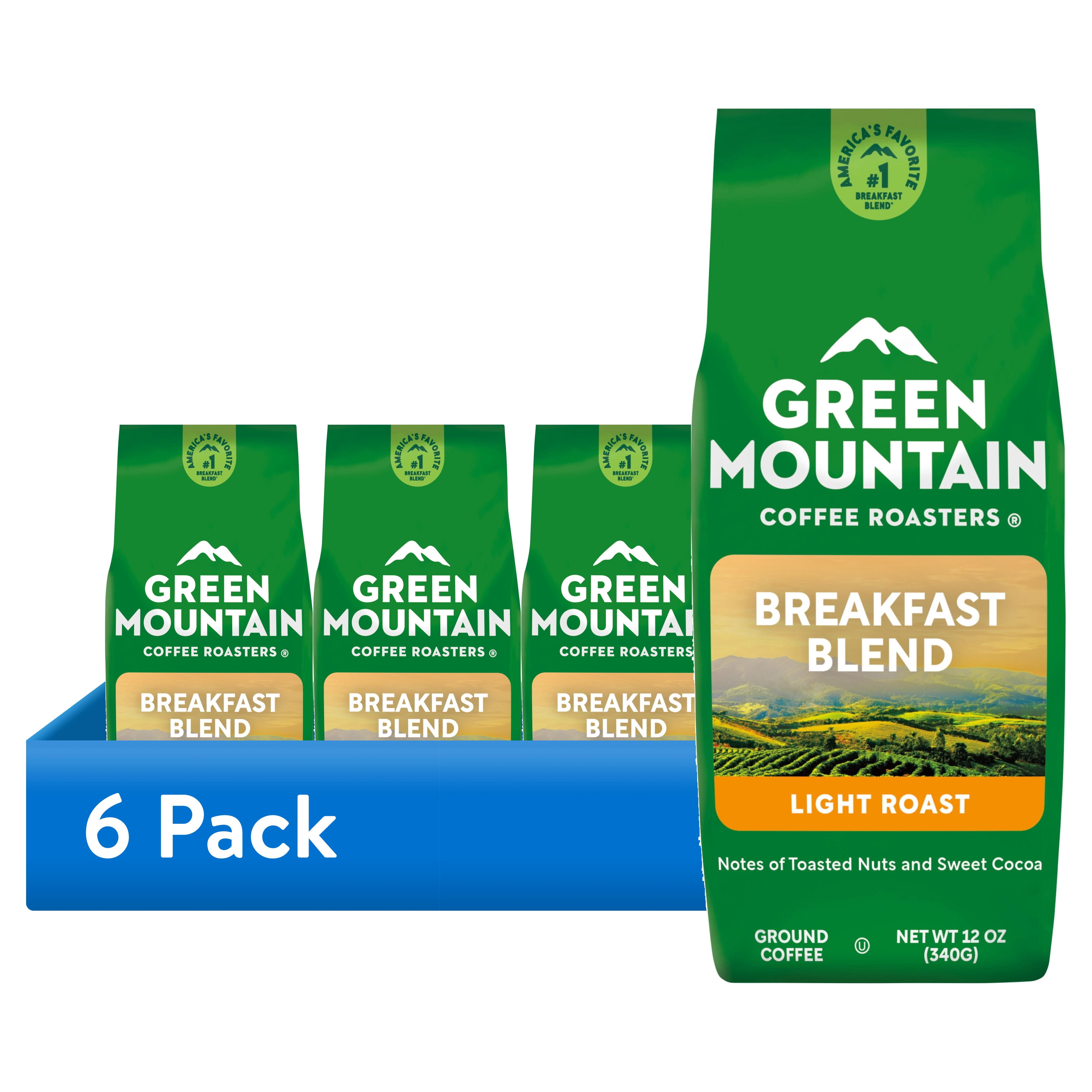 (6 pack) Green Mountain Coffee Roasters Breakfast Blend, Light Roast, Ground Coffee, 12 oz