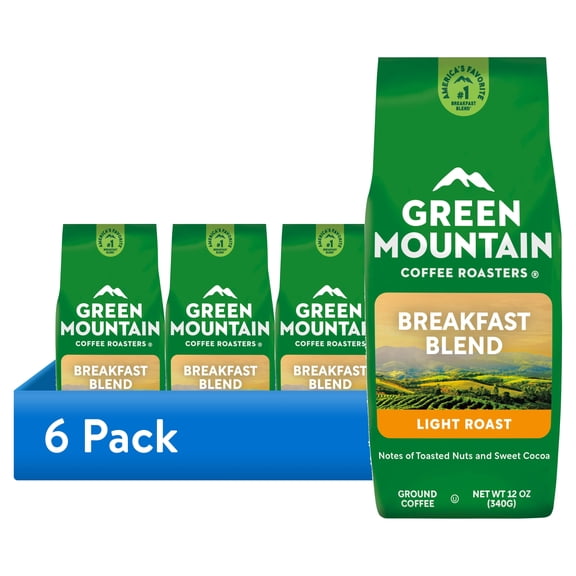 (6 pack) Green Mountain Coffee Roasters Breakfast Blend, Light Roast, Ground Coffee, 12 oz