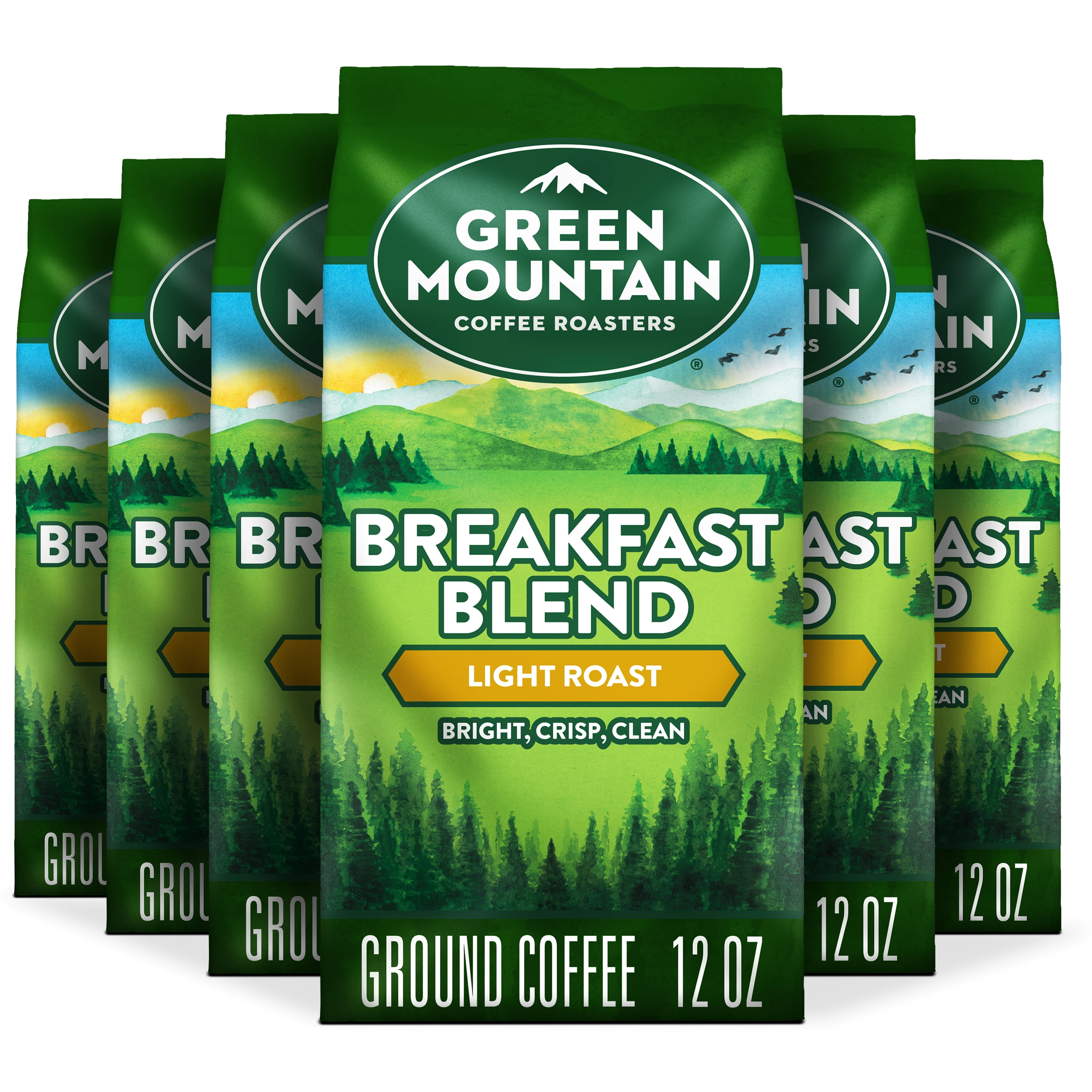 (6 pack) Green Mountain Coffee Roasters Breakfast Blend, Light Roast, Ground Coffee, 12 oz