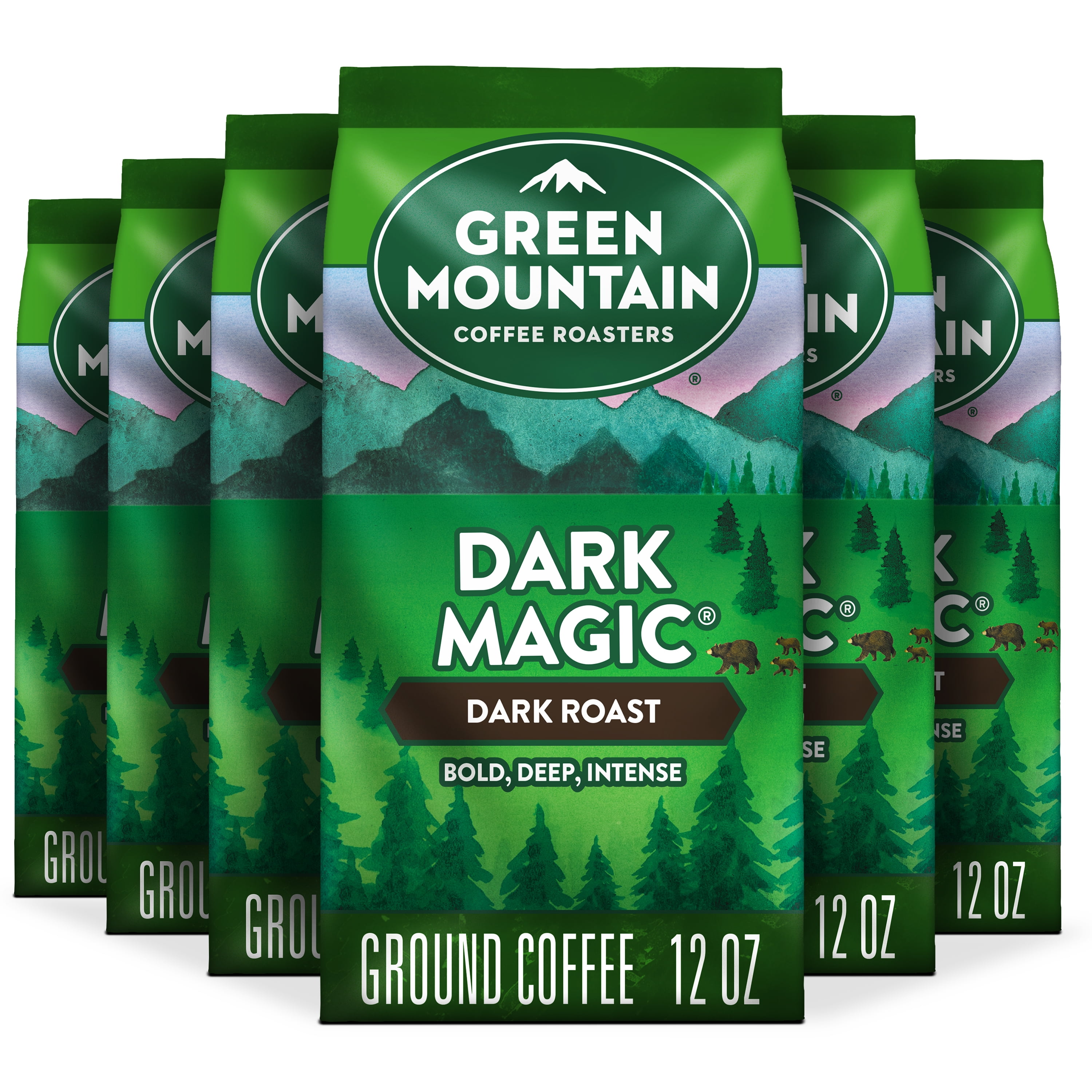 (6 pack) Green Mountain Coffee Roasters, Dark Magic Dark Roast Ground Coffee, Bagged 12 oz