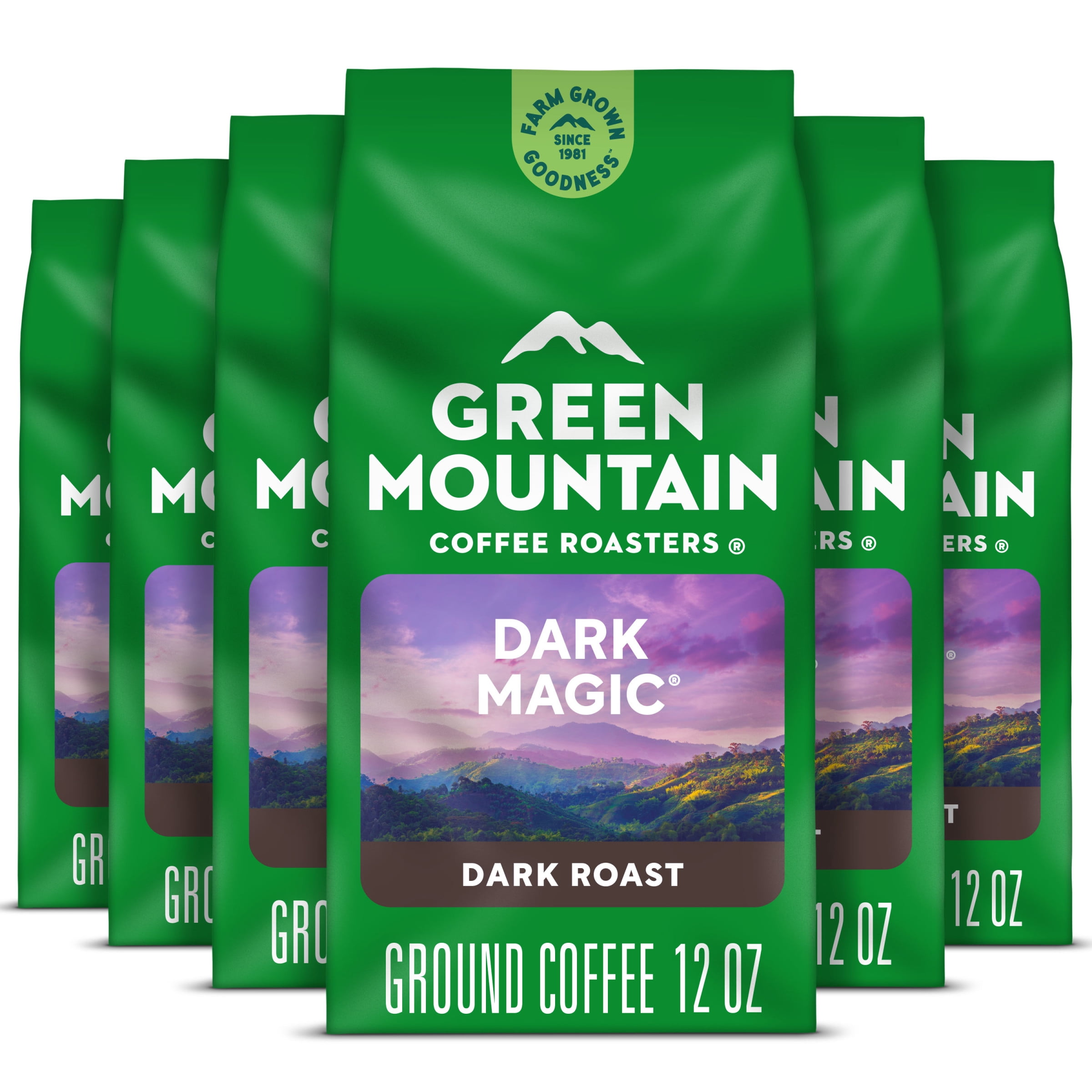 (6 pack) Green Mountain Coffee Roasters, Dark Magic Dark Roast Ground Coffee, Bagged 12 oz