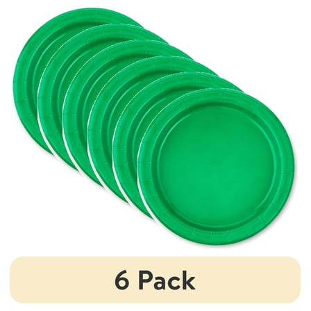 (6 pack) Disposable Paper Plates, 7", Green, 24 Count, by Way To Celebrate