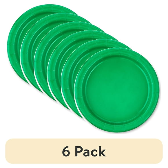 (6 pack) Disposable Paper Plates, 7", Green, 24 Count, by Way To Celebrate