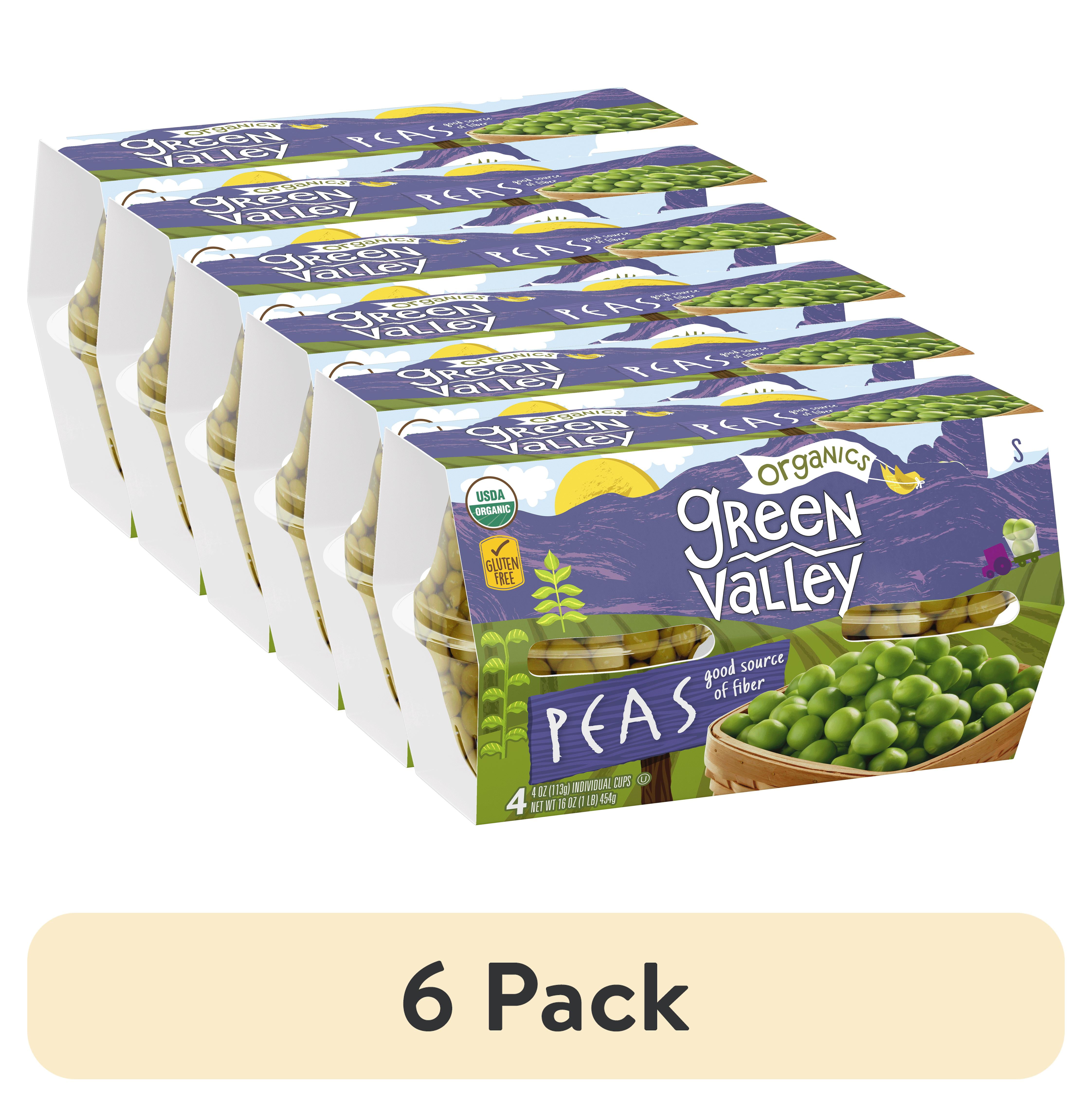 (6 pack) Green Valley Organic Peas, 4 oz, 4 Cups