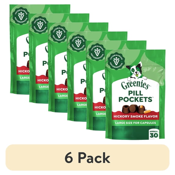 (6 pack) Greenies Pill Pockets for Dogs Capsule Size Natural Soft Dog Treats, Hickory Smoke Flavor, 7.9 oz Pack (30 Treats)