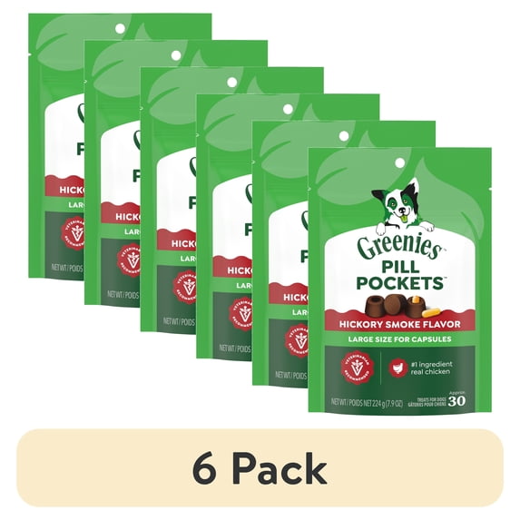 (6 pack) Greenies Pill Pockets for Dogs Hickory Smoke Large, Capsule Size Soft Dog Treats, 7.9 oz (30 Pk)