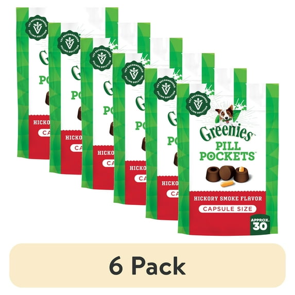 (6 pack) Greenies Pill Pockets for Dogs Hickory Smoke Large, Capsule Size Soft Dog Treats, 7.9 oz (30 Pk)