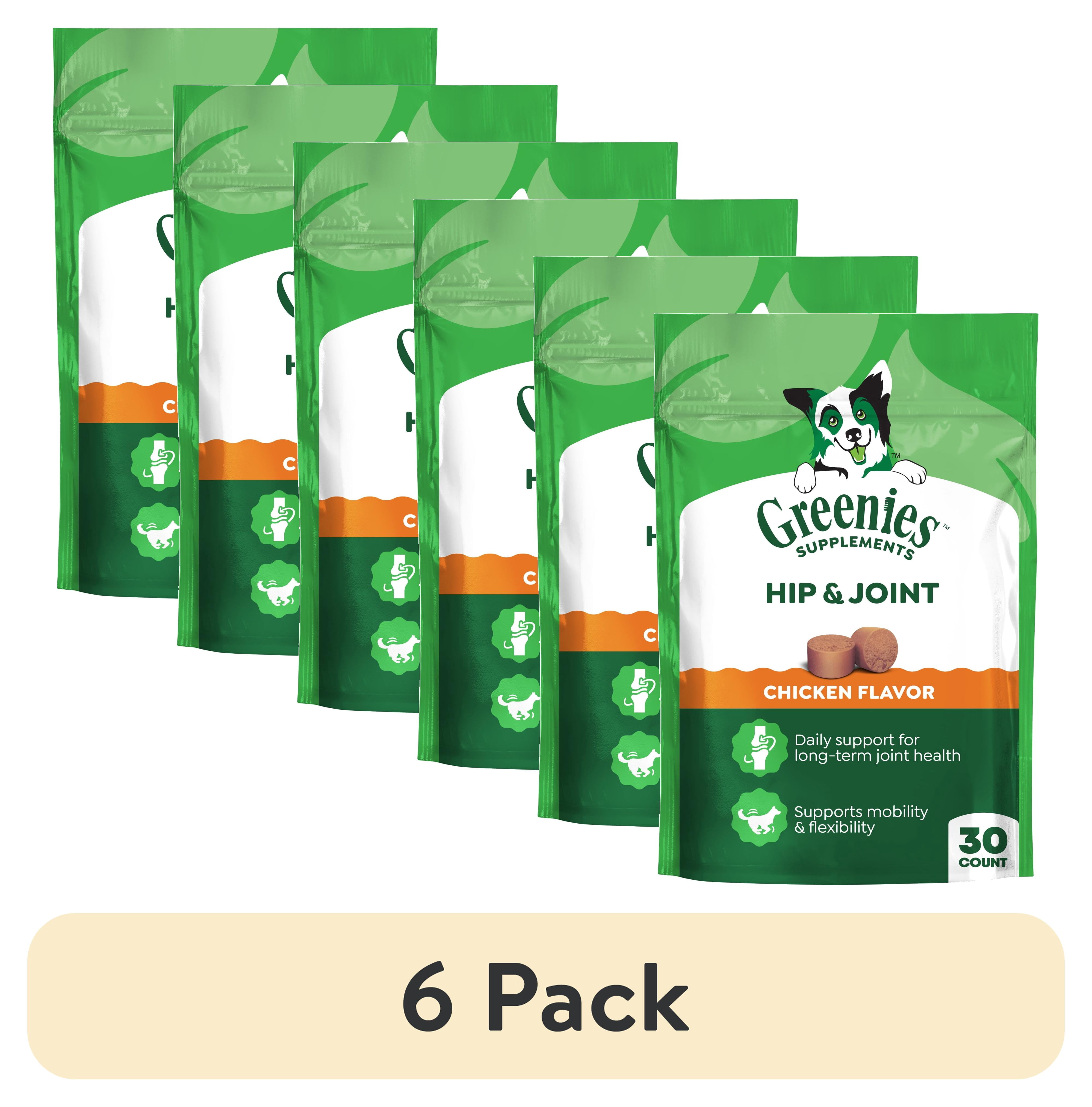 (6 pack) Greenies Supplements Chicken Flavor Hip and Joint Chews for Dogs, 6.08 oz Pouch, 30 Count