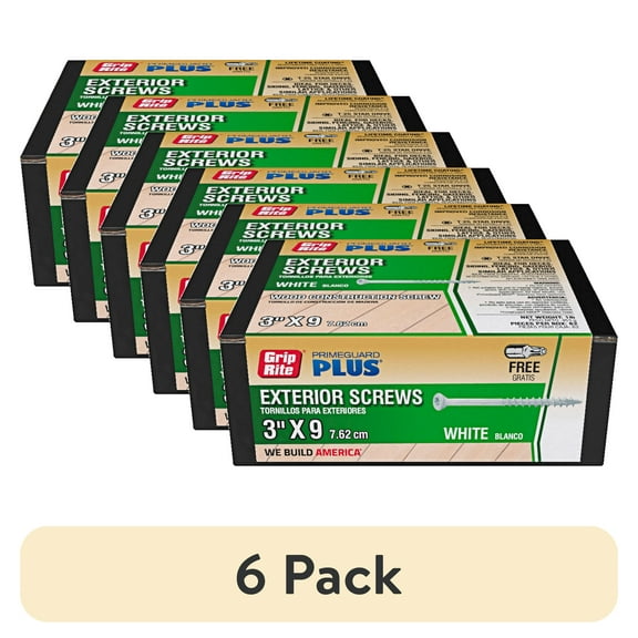 (6 pack) Grip-Rite PrimeGuard Plus #9 x 3 in. White Wood to Wood Deck Screw 1lb.