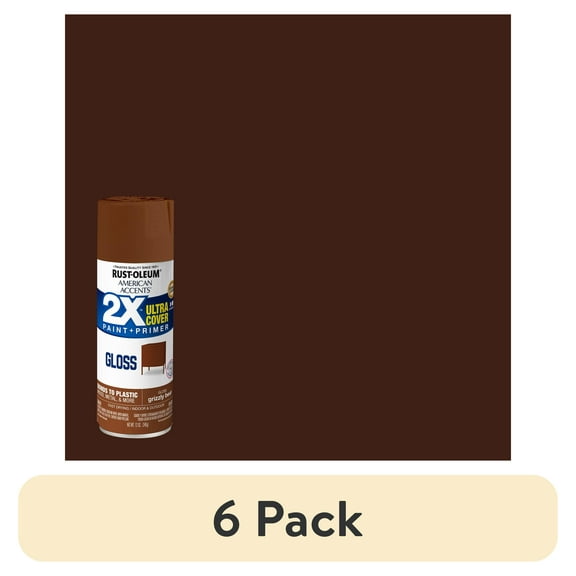 (6 pack) Grizzly Bear, Rust-Oleum American Accents 2X Ultra Cover Gloss Spray Paint-389907, 12 oz