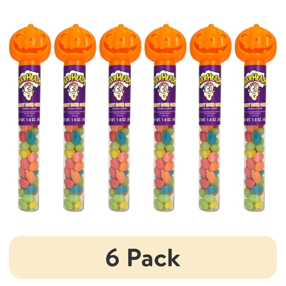 (6 pack) Halloween Pumpkin Tubes with Sour Assorted Flavors Warheads Candy