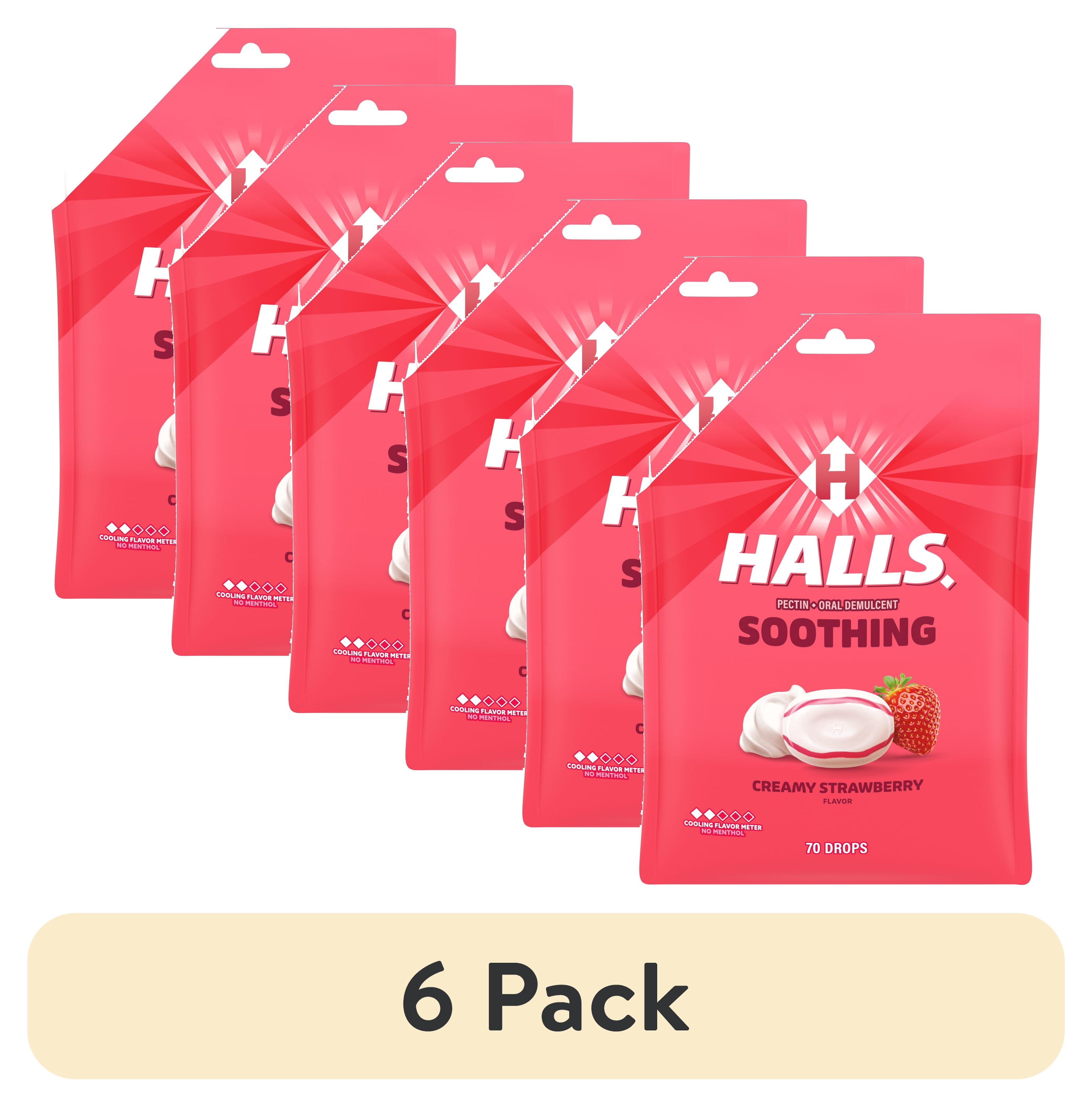 (6 pack) HALLS Throat Soothing Creamy Strawberry Throat Drops, Economy Pack, 70 Drops