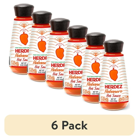 (6 pack) HERDEZ Habanero Hot Sauce, Shelf Stable, Regular, 5 oz Glass Bottle