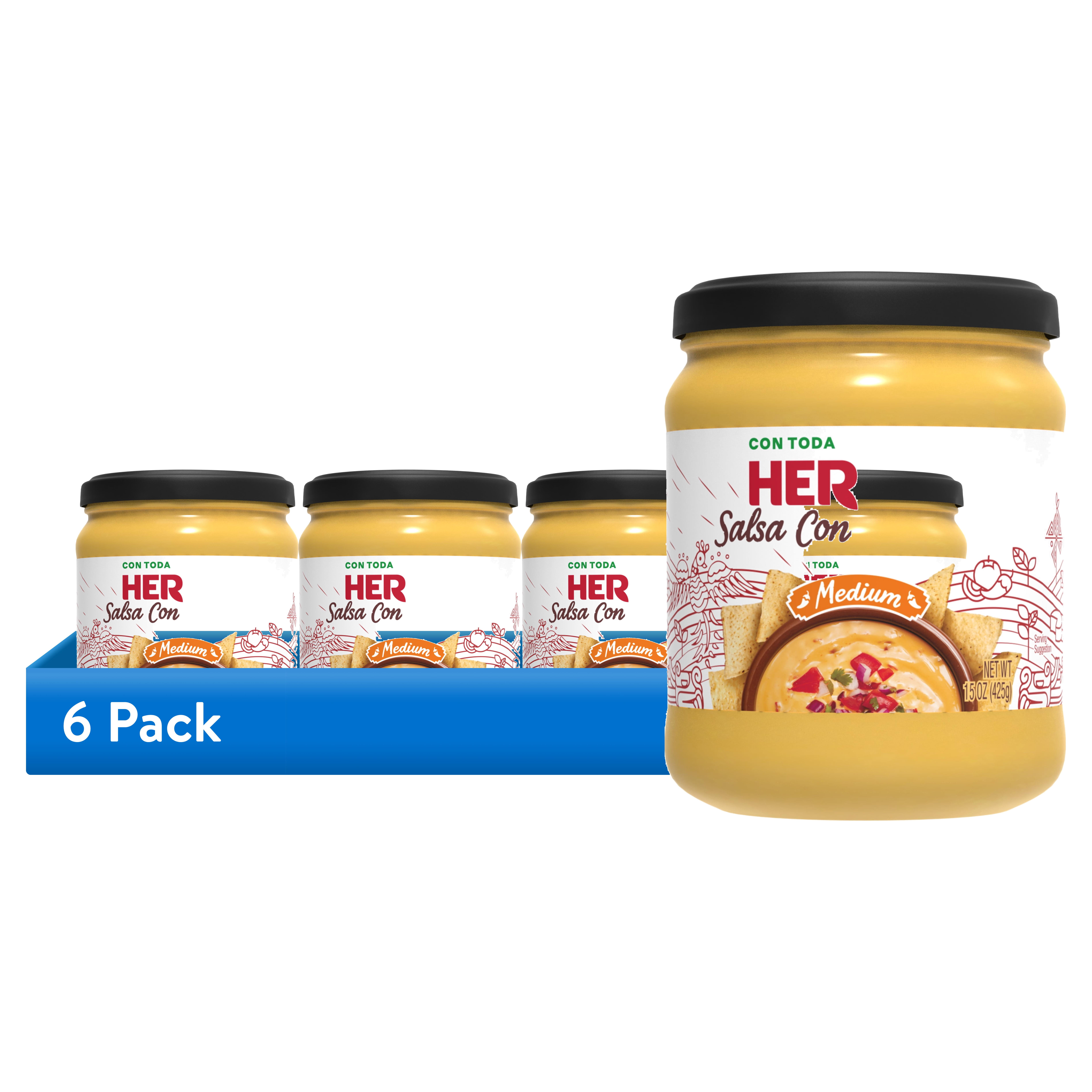 (6 pack) HERDEZ Salsa Con Queso Dip Medium, Tortilla Chip Dip, Shelf-Stable, 15 oz Glass Jar