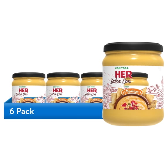 (6 pack) HERDEZ Salsa Con Queso Dip Medium, Tortilla Chip Dip, Shelf-Stable, 15 oz Glass Jar