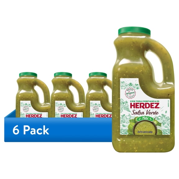 (6 pack) HERDEZ Salsa Verde Mild, Tortilla Chip Dip, Shelf Stable, Large 68 oz Plastic Jug