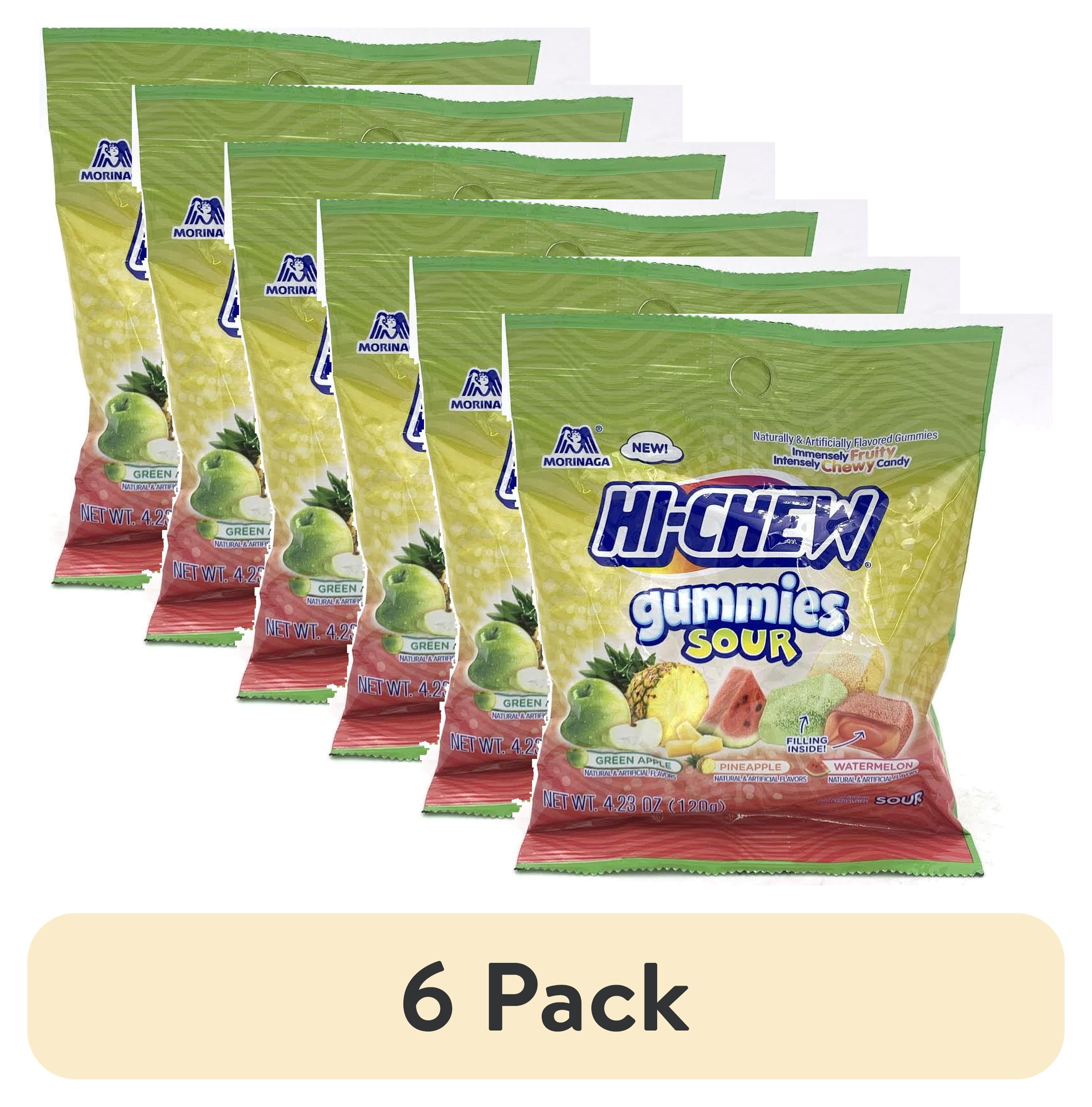 (6 pack) HI-CHEW Gummies Sour Mix - Green Apple, Pineapple, Watermelon - Soft & Chewy Fruity Candy 4.23 oz Bag