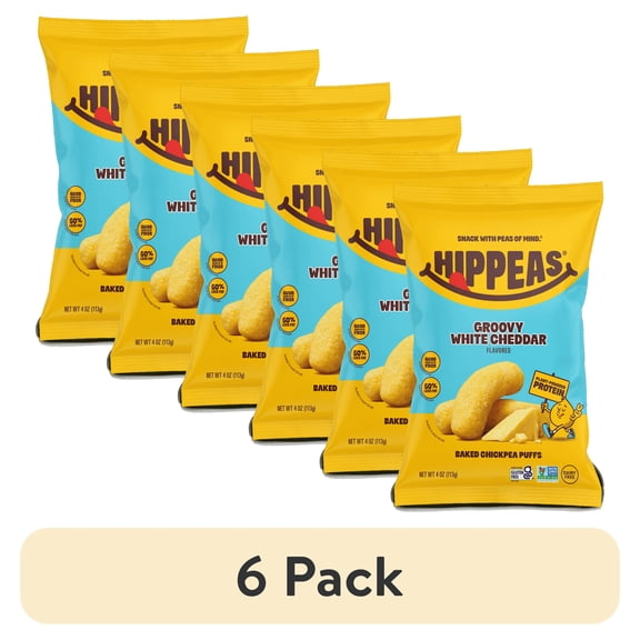 (6 pack) HIPPEAS Chickpea Puffs, Groovy White Cheddar, Gluten Free, Dairy Free, 4g Protein, 4 oz