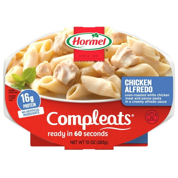 (6 pack) HORMEL COMPLEATS Chicken Alfredo, Shelf-Stable, Packaged Meals, 16 grams Protein, 10 oz Plastic Microwaveable Tray
