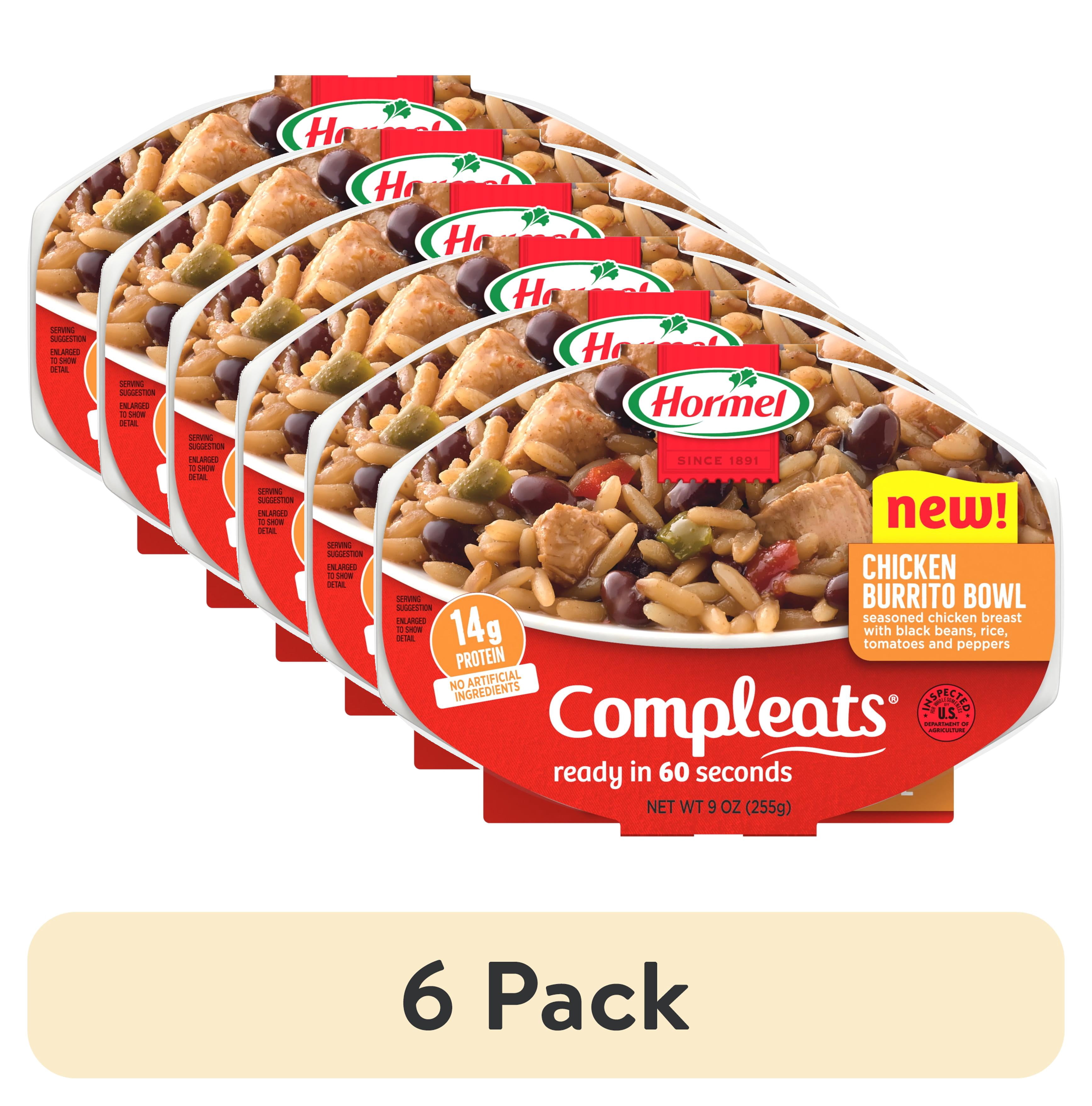 (6 pack) HORMEL COMPLEATS Chicken Burrito Bowl, Shelf-Stable, 9 oz Plastic Microwaveable Tray