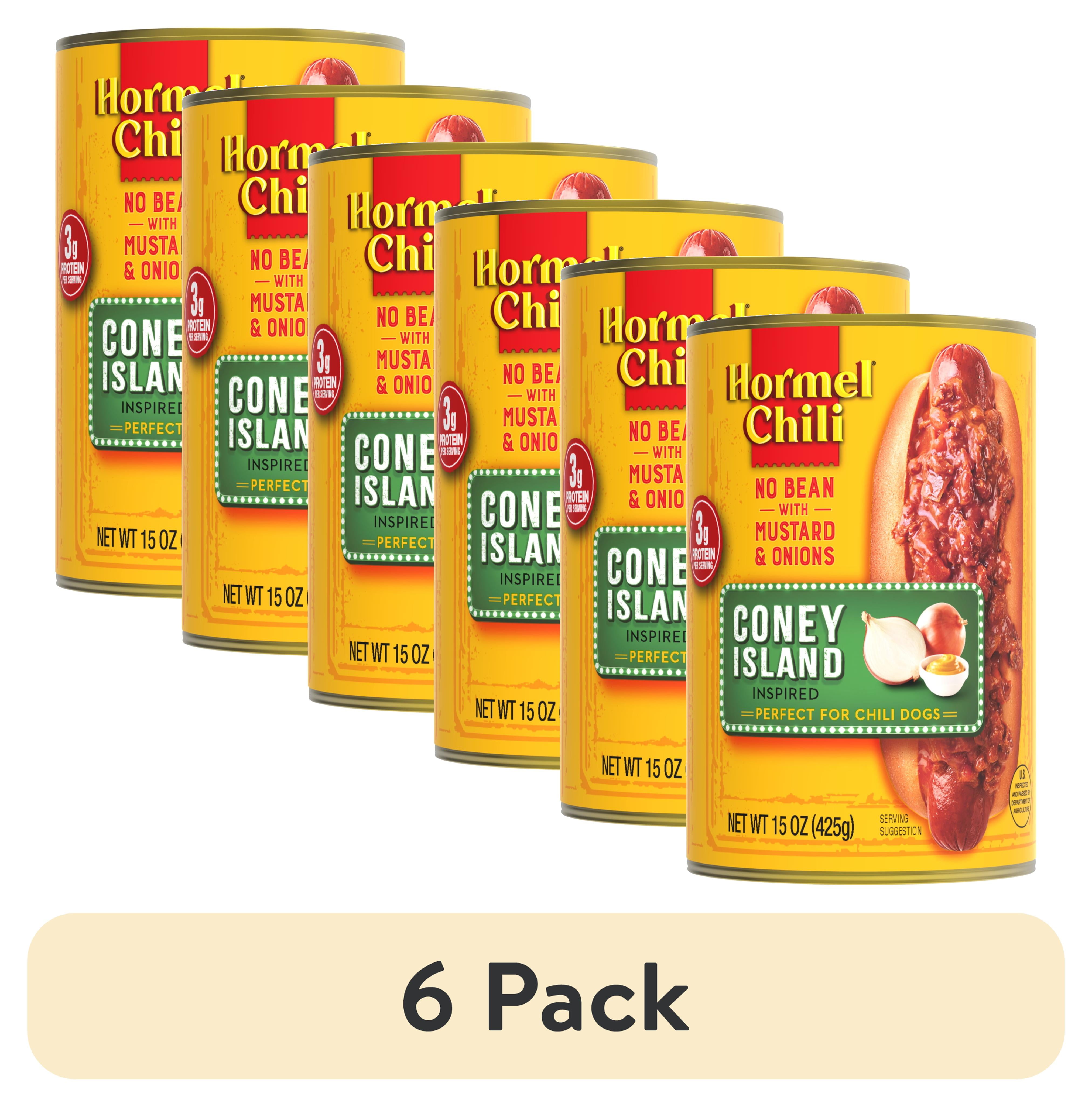 (6 pack) HORMELChili Coney Island Inspired No Bean, No Artificial Ingredients, Shelf-Stable, 15 oz Steel Can