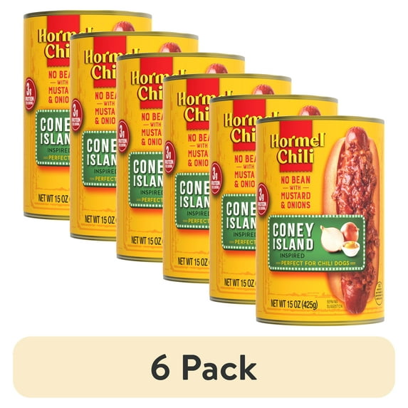 (6 pack) HORMEL Chili Coney Island Inspired No Bean, No Artificial Ingredients, Shelf-Stable, 15 oz Steel Can