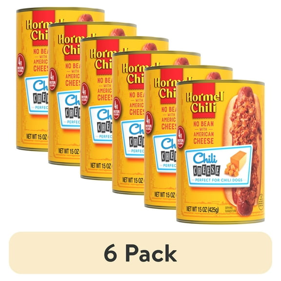 (6 pack) HORMELChili No Bean with American Cheese Canned Chili, No Artificial Ingredients, Shelf-Stable, Steel Can 15 oz