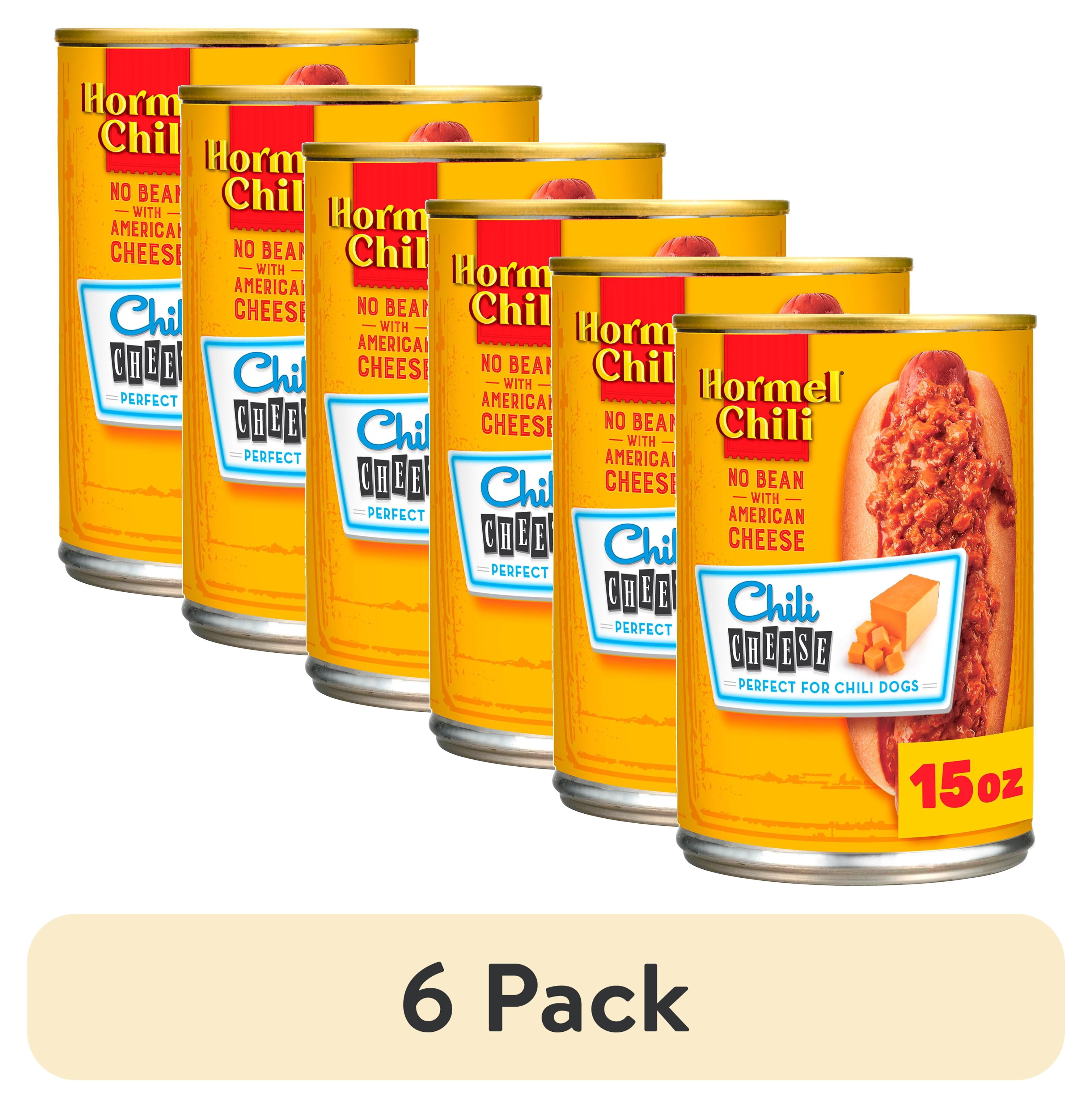 (6 pack) HORMEL Chili No Bean with American Cheese Canned Chili, No Artificial Ingredients, Shelf-Stable, Steel Can 15 oz
