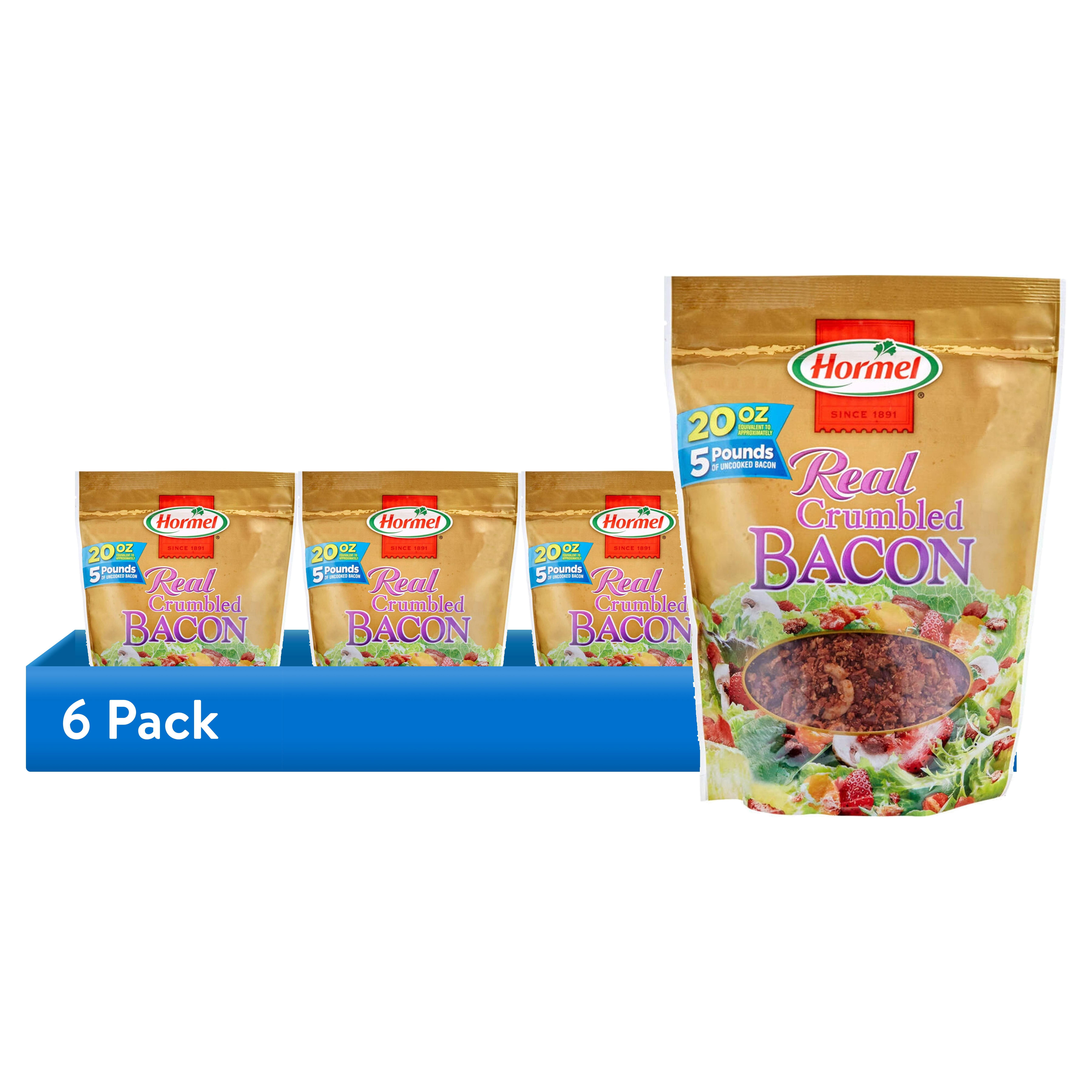 (6 pack) HORMEL Real Crumbled Bacon Topping, Shelf Stable, 20 oz Plastic Resealable Pouch