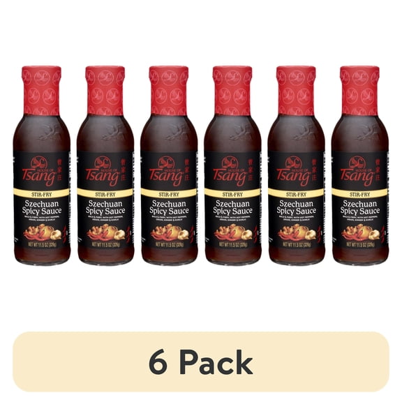 (6 pack) HOUSE OF TSANG Spicy Szechuan Stir-Fry Sauce, Shelf Stable, 11.5 oz Glass Bottle