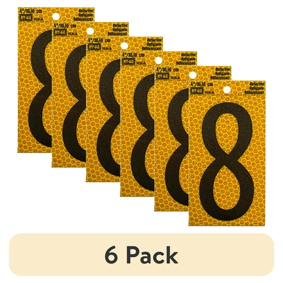 (6 pack) HY-KO 4" Yellow Self-Adhesive Reflective Number 8