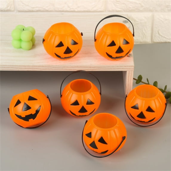 6-pack Halloween decoration props pumpkin bucket pumpkin lantern ghost festival small gift handbag bucket candy basket orange