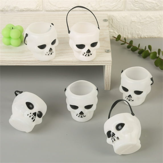6-pack Halloween decoration props pumpkin bucket pumpkin lantern ghost festival small gift handbag bucket candy basket white