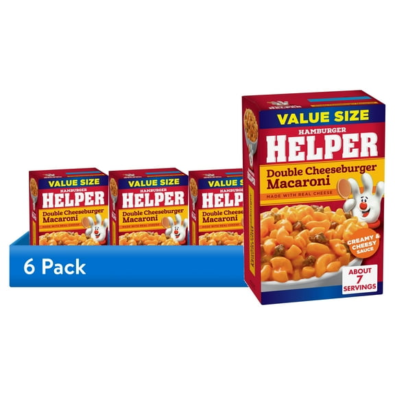 (6 pack) Hamburger Helper Double Cheeseburger Macaroni Value Size, 9.6 Ounces Box.