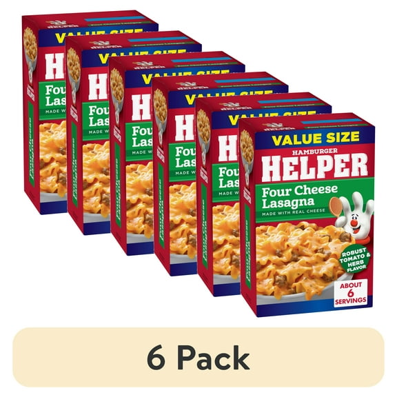 (6 pack) Hamburger Helper Four Cheese Lasagna, 8.8 oz Value Size Box