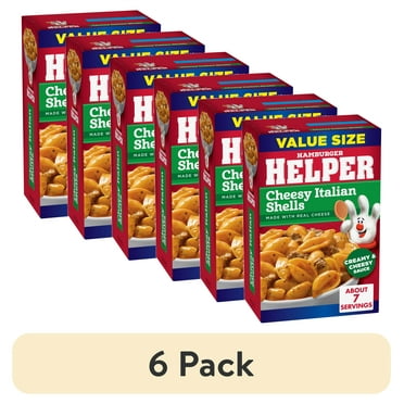 (6 pack) Hamburger Helper Pasta Cheesy Italian Shells Value Size, 9.9 Ounces Box.