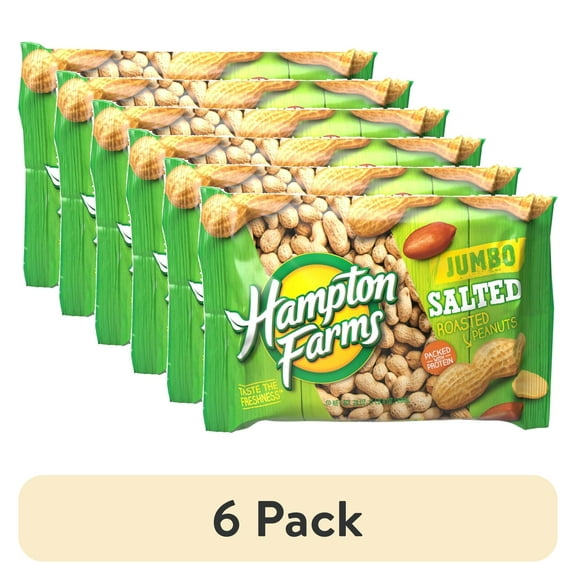 (6 pack) Hampton Farms Jumbo Salted Roasted In-Shell Peanuts, 24 oz Bag