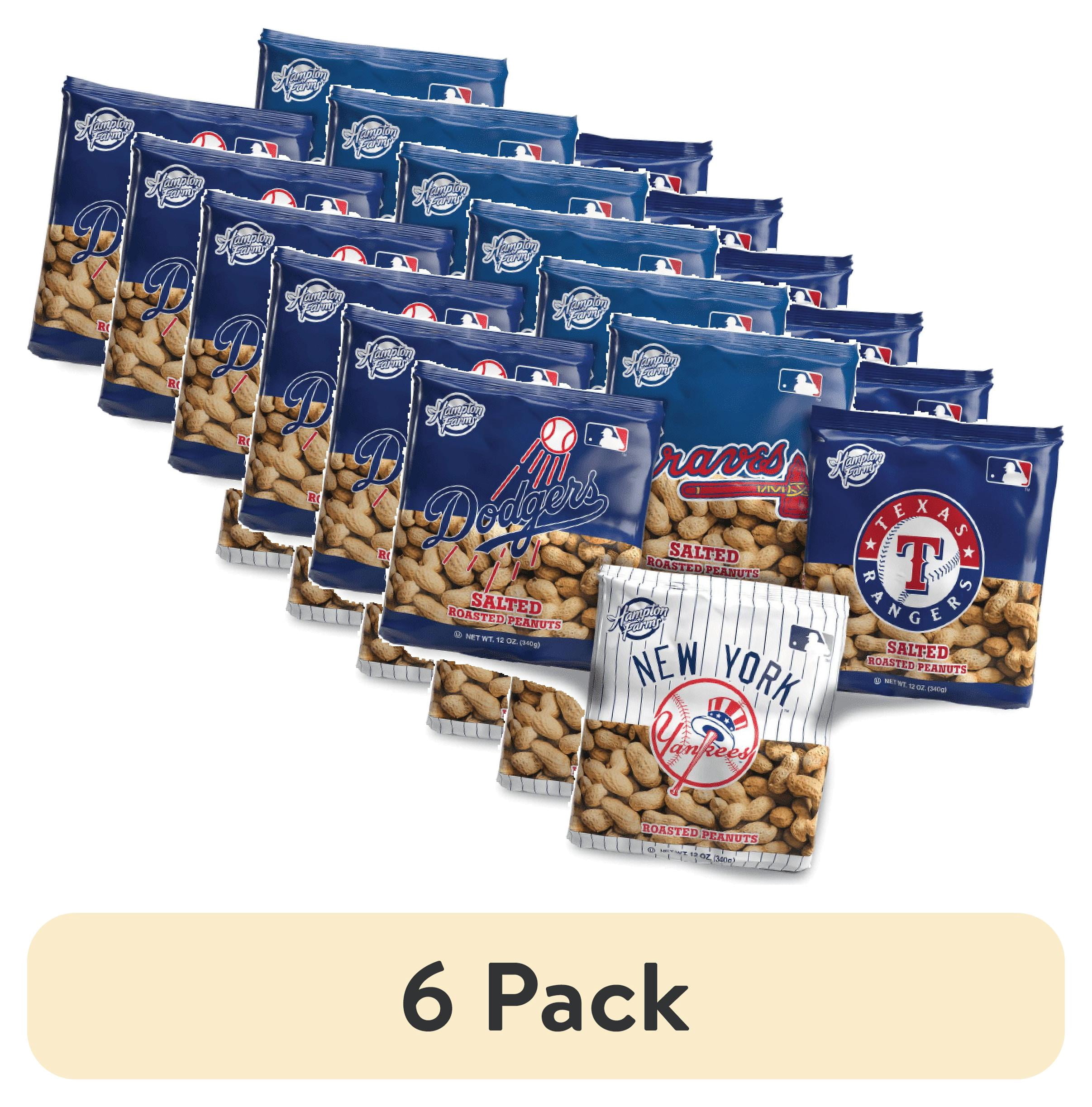 (6 pack) Hampton Farms Major League Baseball (MLB) In-Shell Peanuts, 12 oz Bag