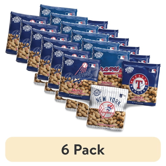 (6 pack) Hampton Farms Major League Baseball (MLB) In-Shell Peanuts, 12 oz Bag