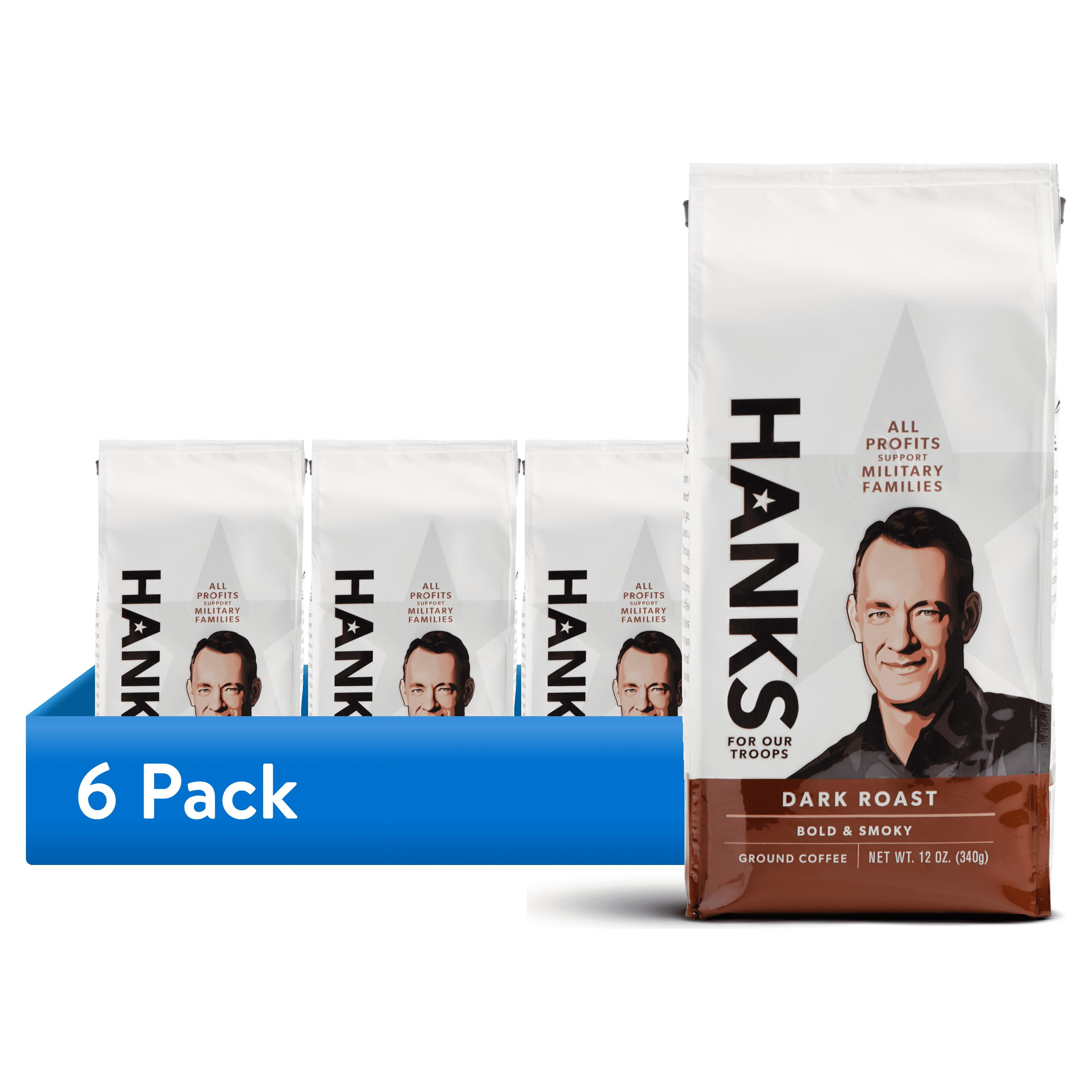 (6 pack) Hanks for Our Troops Dark Roast Ground Coffee, 12 oz Bag, Bold Full-Bodied Flavor, 100% Arabica, Roasted in USA