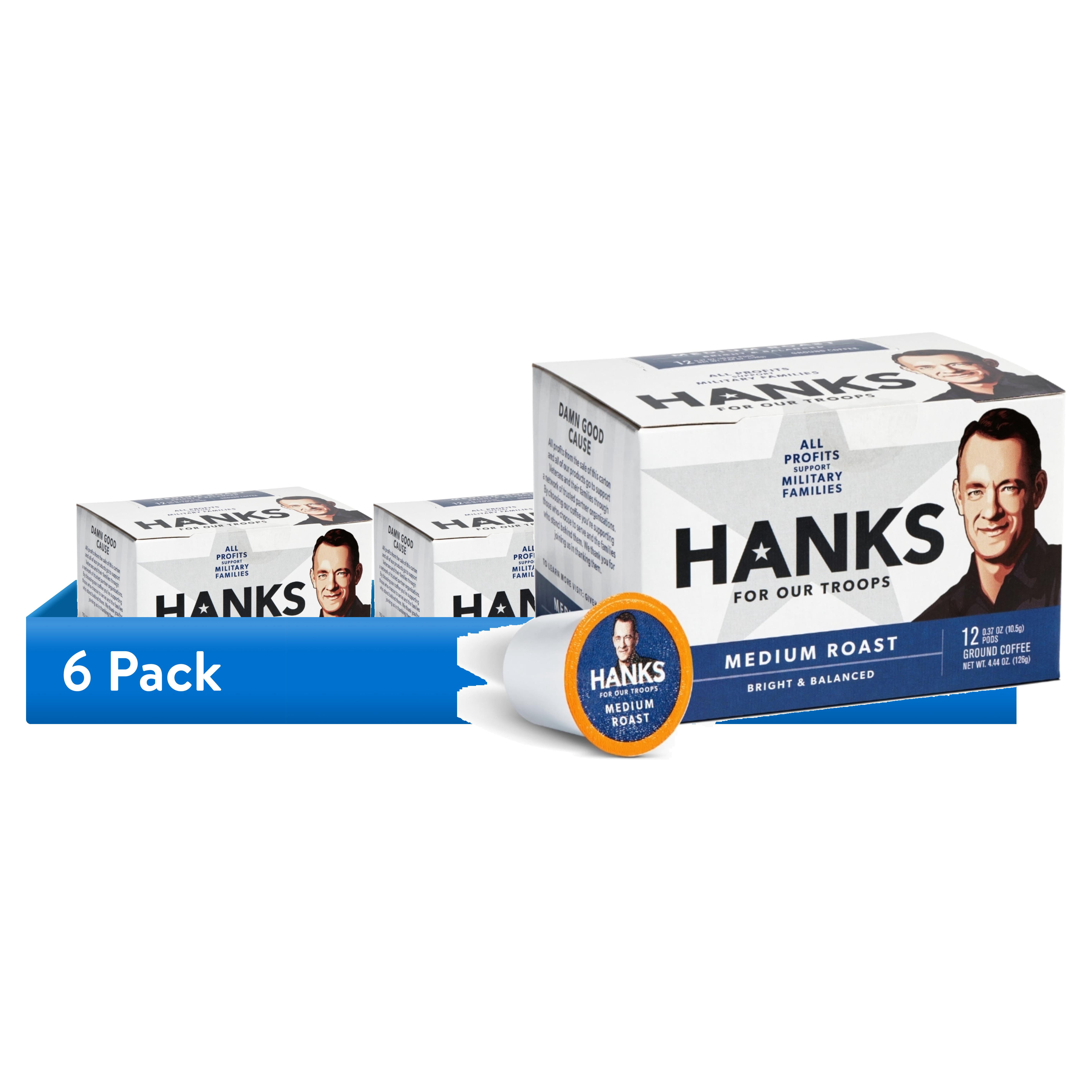 (6 pack) Hanks for Our Troops Medium Roast Coffee Pods, Supports Military Families, 12 Count