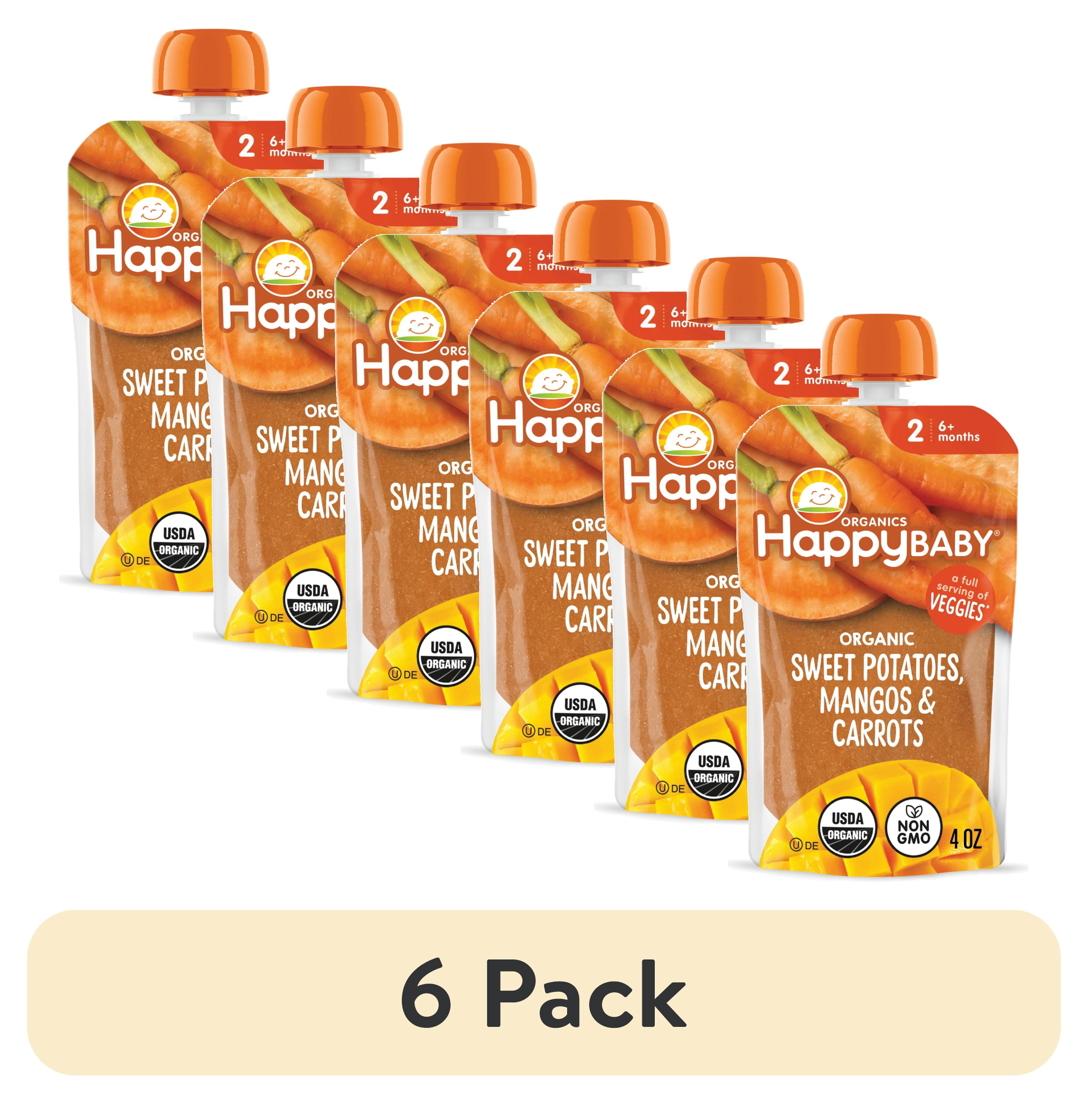 (6 pack) Happy Baby Clearly Crafted, Stage 2 Organic Baby Food, Sweet Potatoes Mangos & Carrots, 4 oz. Pouch