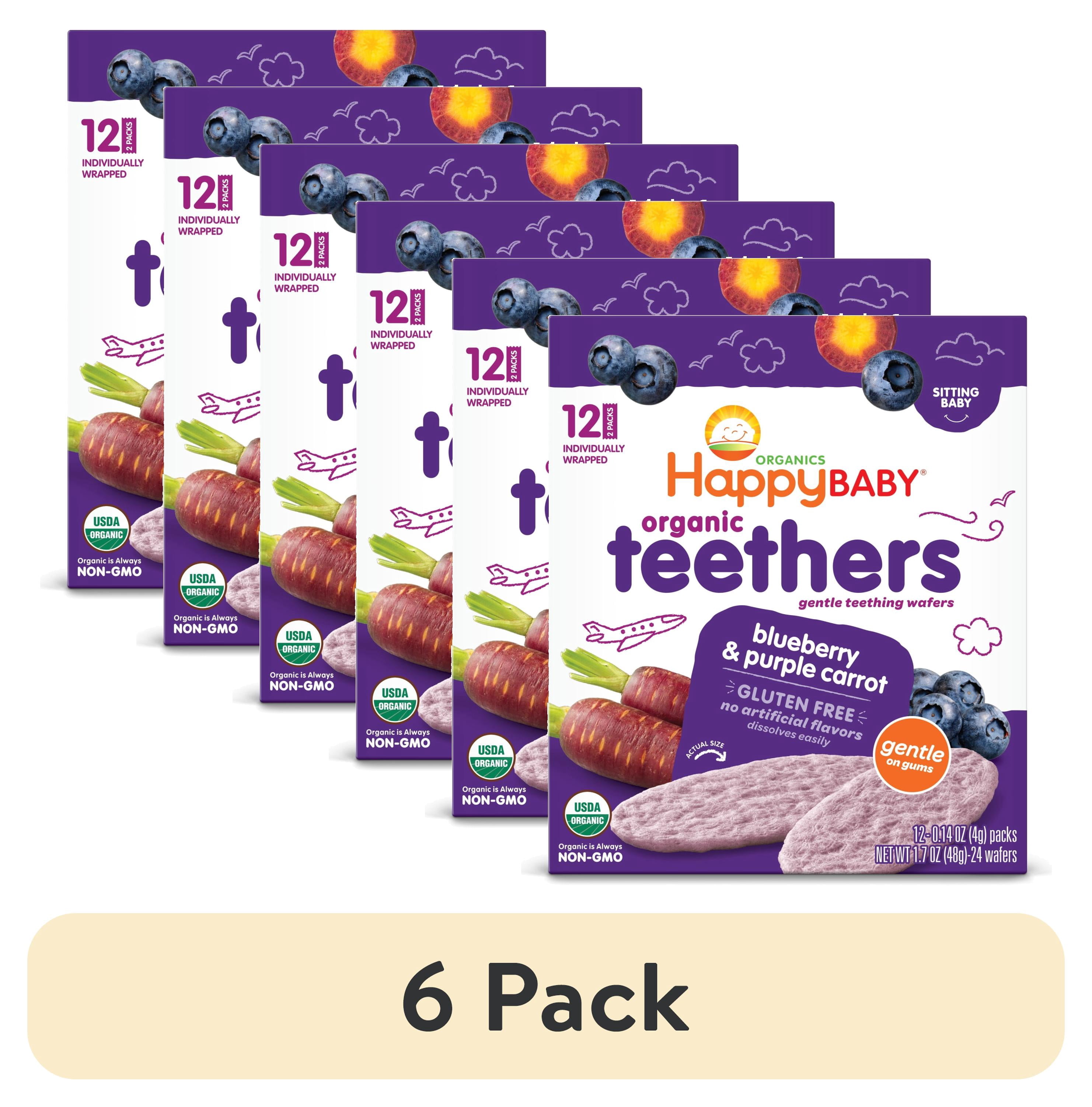(6 pack) Happy Baby, Baby Wafers, Gluten Free, Blueberry & Purple Carrot, 12-2 Packs (24 wafers)