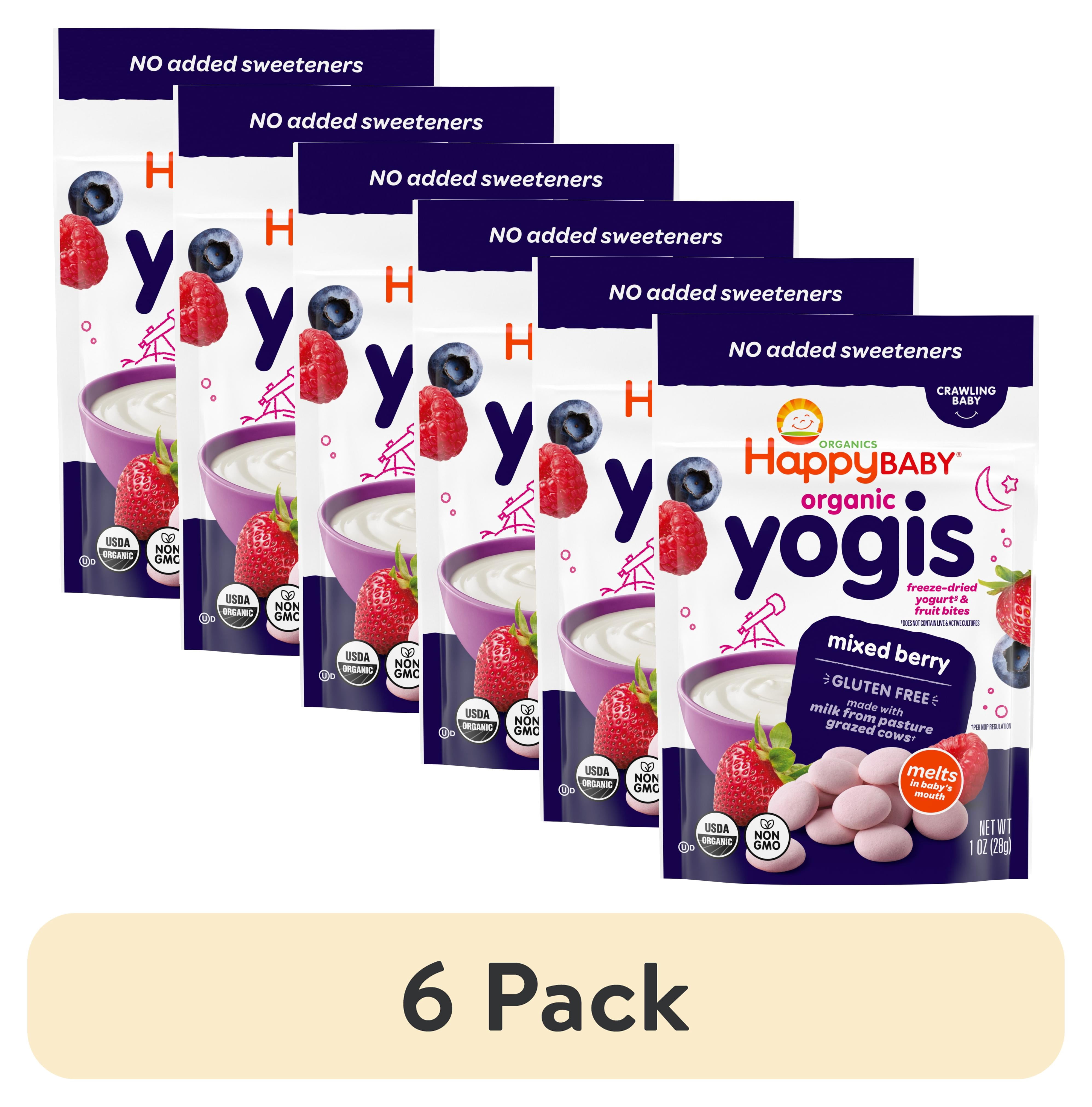 (6 pack) Happy Baby Yogis, Freeze-Dried Baby Snack, Mixed Berry & Yogurt Organic, 1 oz Bag