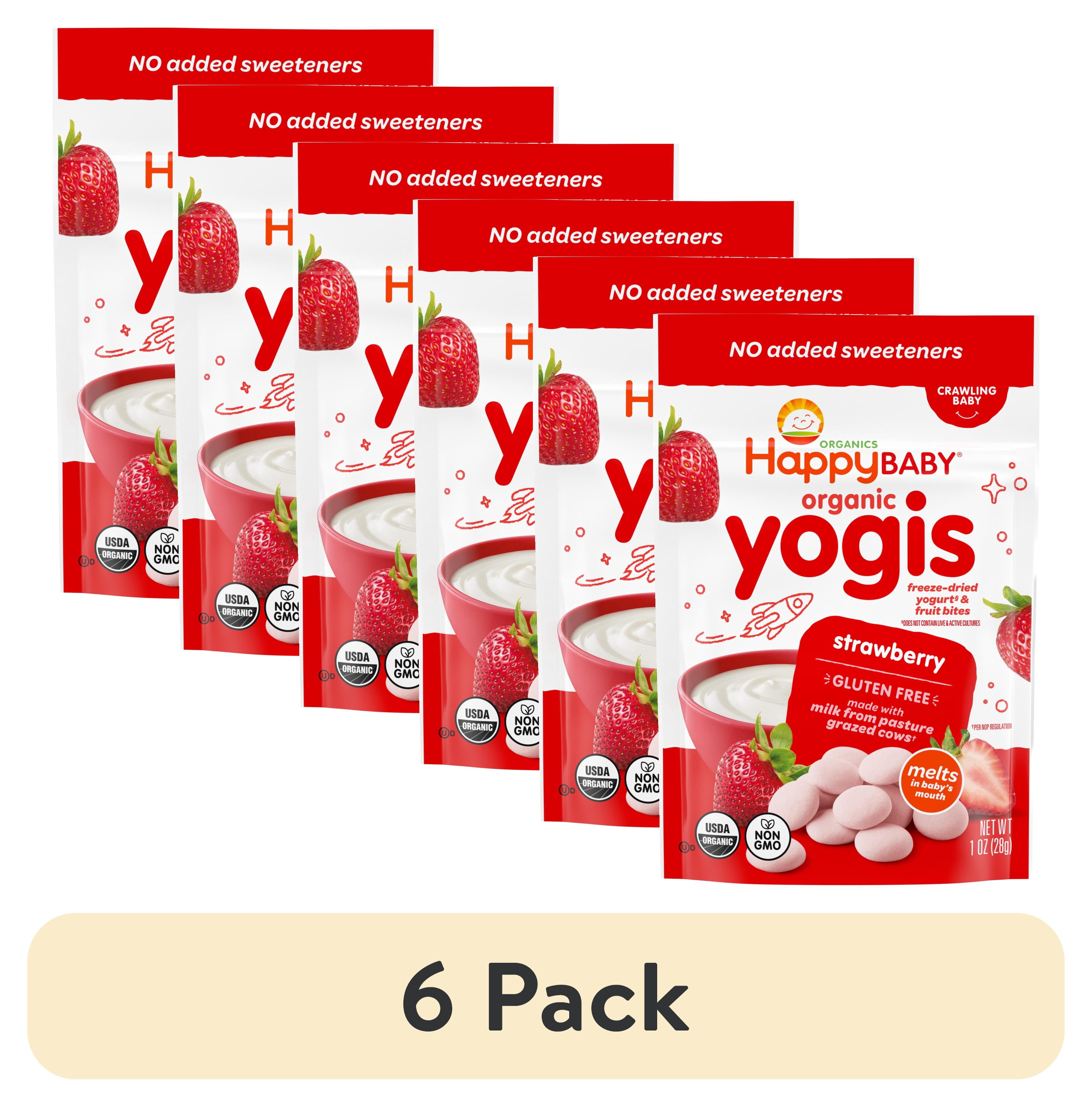 (6 pack) Happy Baby Organics Yogis, Strawberry & Yogurt Organic Freeze-Dried Baby Snack, 1 oz Bag