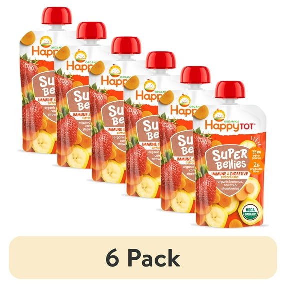 (6 pack) Happy Tot Organics Super Bellies Stage 4, Bananas Carrots & Strawberries Organic Tot Food, 4 oz Pouch